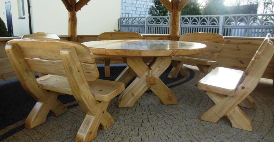 Gartenmöbel - Runder Tisch mit 5 Bänke, Garten Sitzgruppe